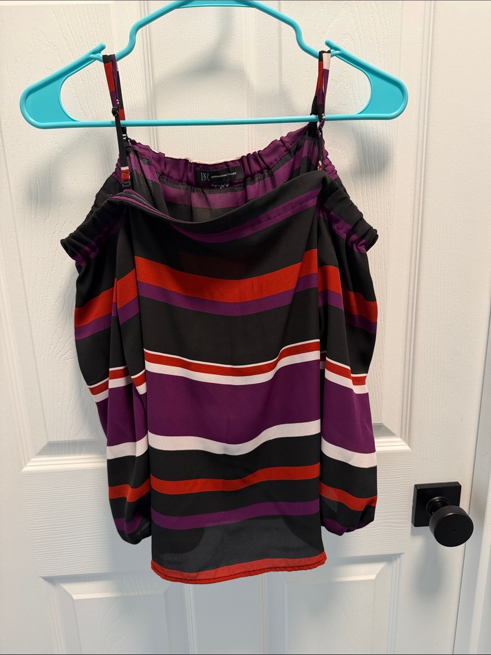 INC International Concepts Black, Purple & Red Striped Cold-Shoulder Cami